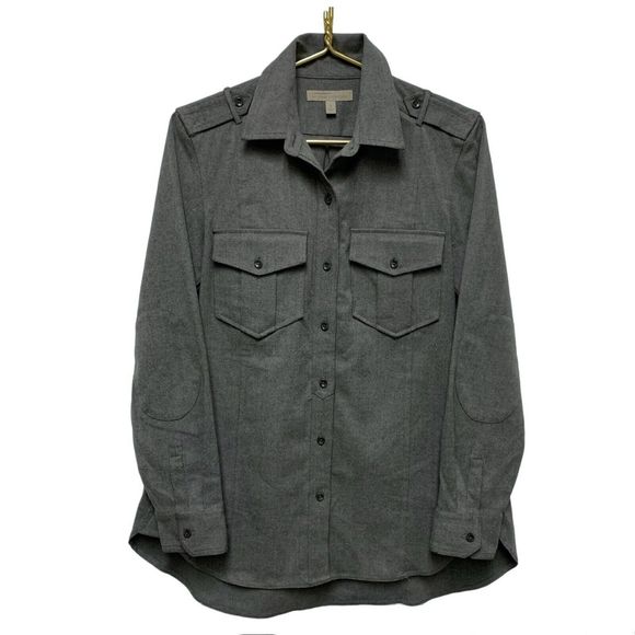 Banana Republic Heritage Flannel Military Oversized Shirt Shacket Sz Small Gray - Picture 2 of 12